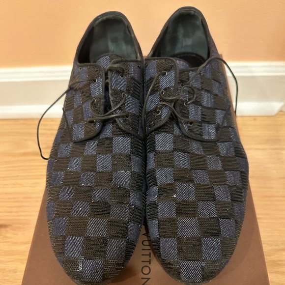 RARE Louis Vuitton Sequin Damier Azur Derby Shoes US 7.5 - Picture 4 of 7